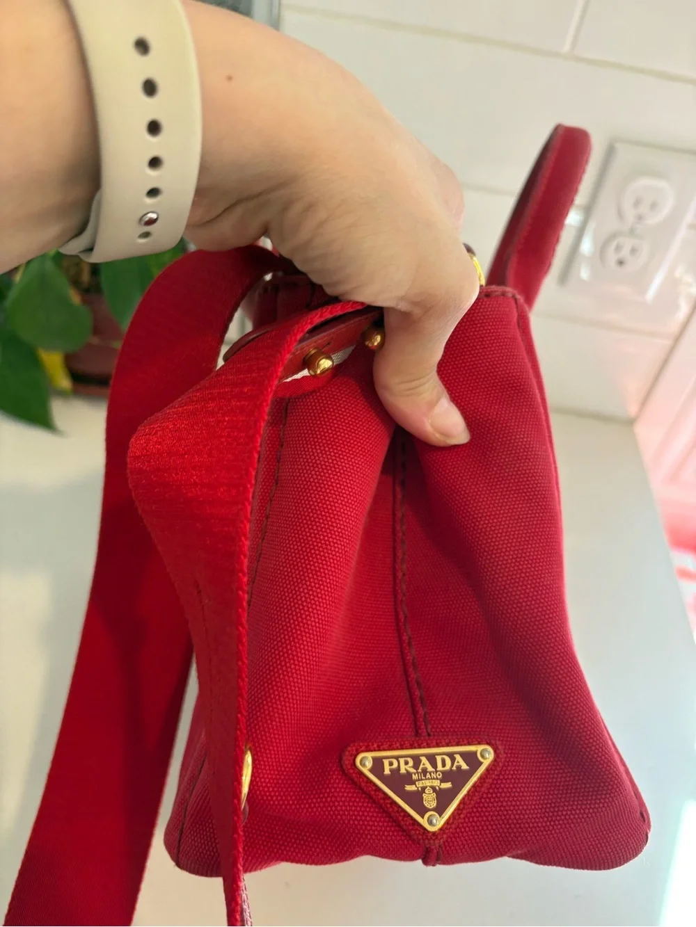 Prada Red Canapa Mini Size - Picture 3 of 10
